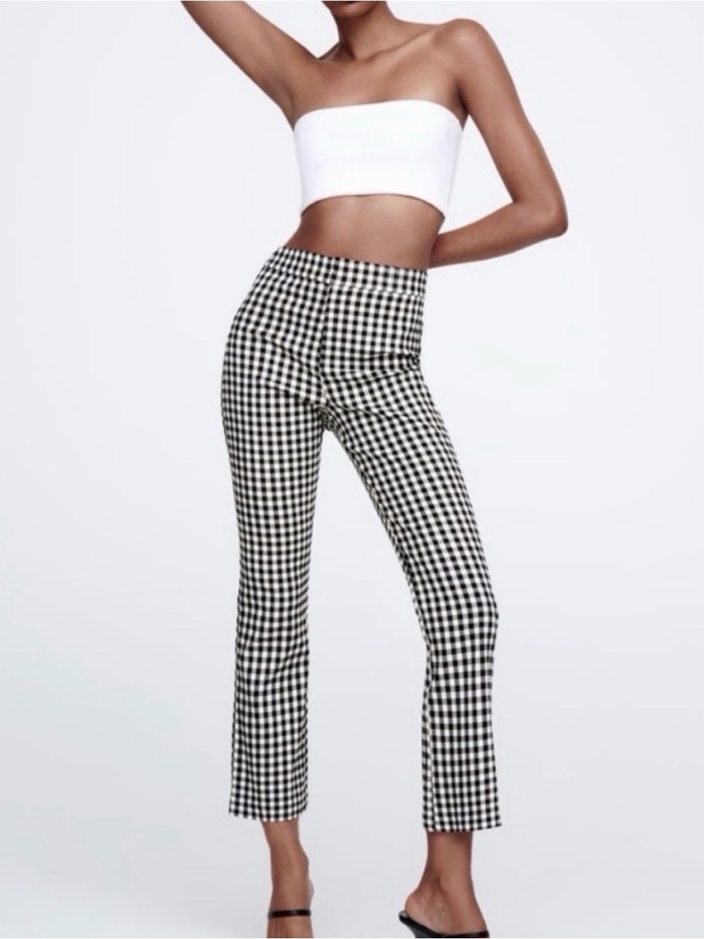 Ara Black and White Gingham Cropped Straight-Leg Pants